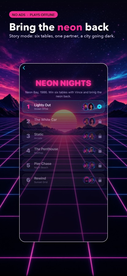Story mode: six chapters of Neon Nights